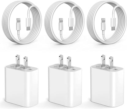 Iphone Fast Charger, 3 Pack [Apple Mfi Certified] 20W Type C Charger Block with 6FT USB C to Lightning Fast Charging Data Sync Cable Compatible for Iphone 14 13 12 11 Pro Max XS XR X (White）